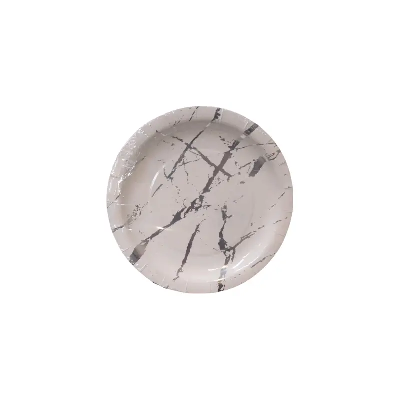 White & Silver Marble-Print Disposable Plates – 9" (23Cm), 10-Pack 1