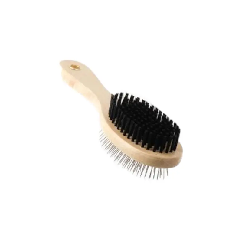 Wooden Dual-Function Pet Brush – 22 Cm Natural Handle With Bristle & Slicker Comb 1