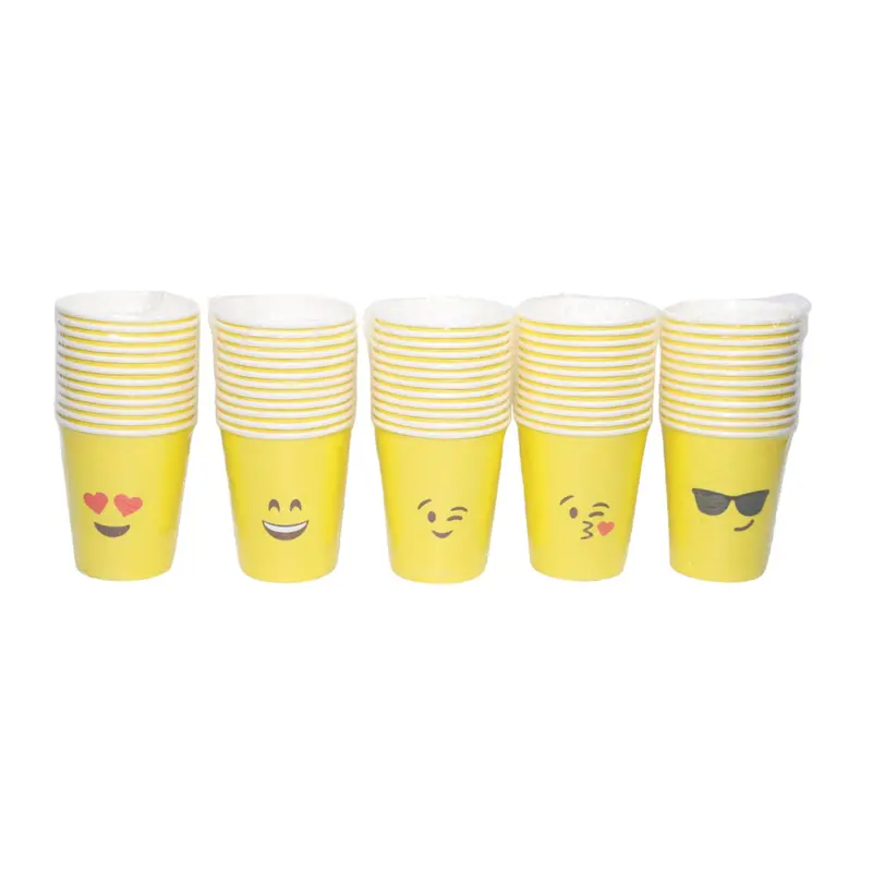 Yellow Emoji-Print Disposable Paper Cups – 10-Pack 1