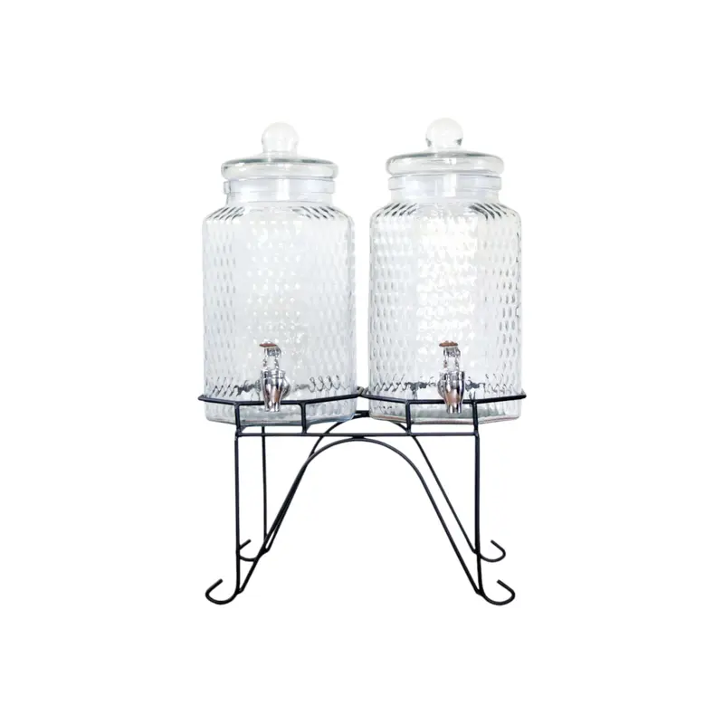 Yorkshire Dual-Spout Glass Beverage Dispenser – 4L Capacity, Includes Stand 1