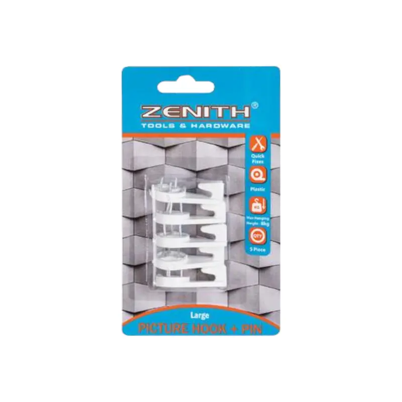 Zenith Large White Picture Hook Kit – 8 Kg Load Capacity, 5-Pack 1