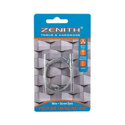 Zenith Picture Wire Kit With Screw Eyes – 2.5 Meter Length 1