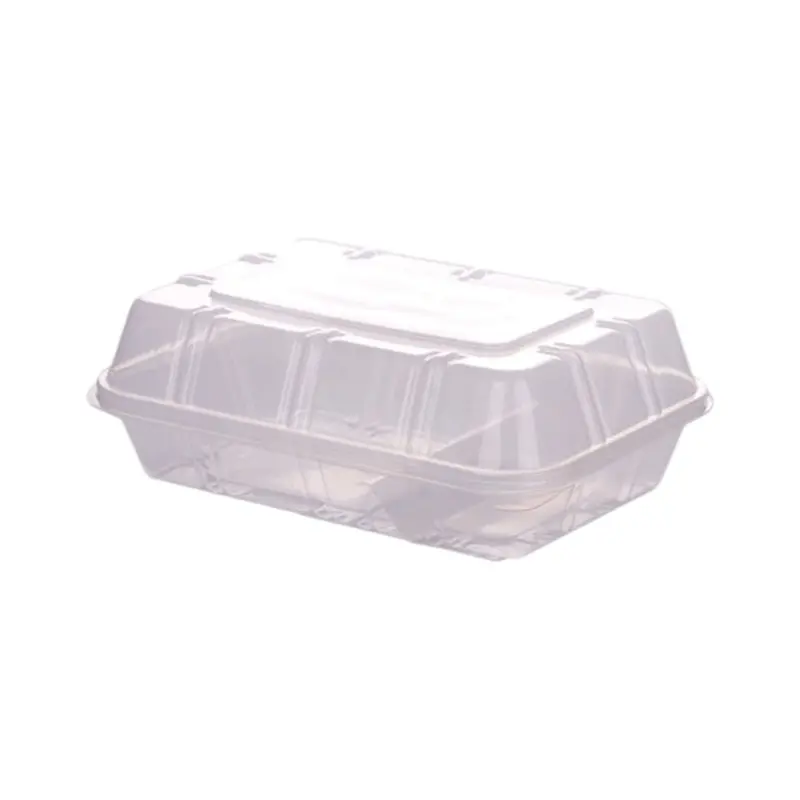 Zibo Clear Clamshell Takeaway Box – 2-Section Fast Food Container (Ref. 129) 1